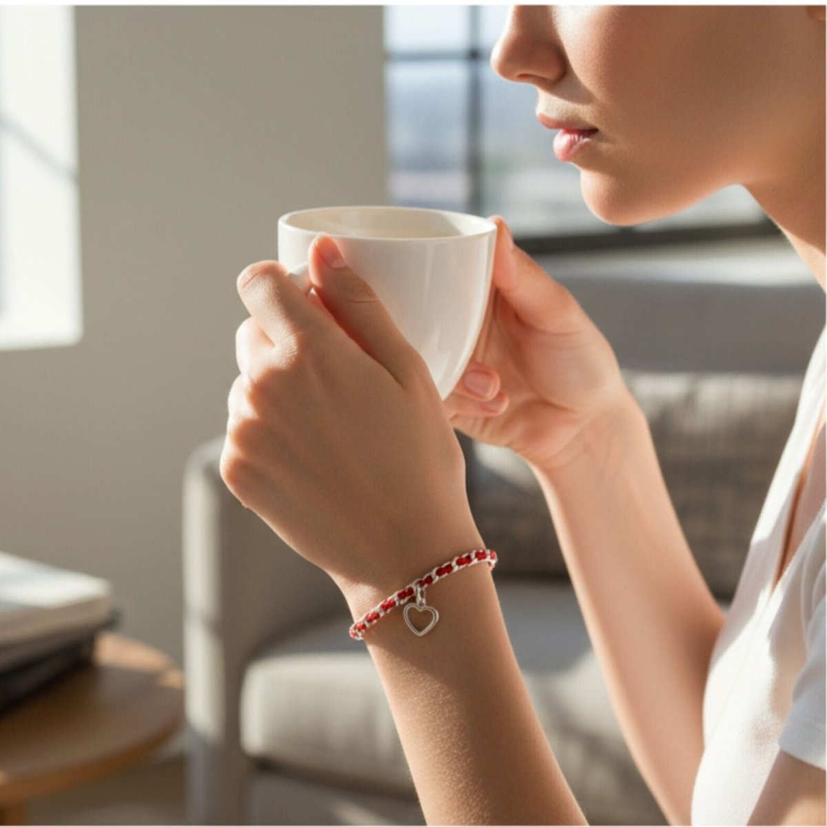 Heart Outline Red String Bracelet in Sterling Silver 925, handcrafted protection you wear until it decides it is done