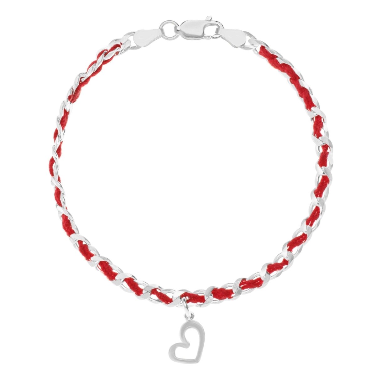 Heart Red String Bendel Bracelet in Sterling Silver