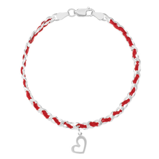 Heart Red String Bendel Bracelet in Sterling Silver