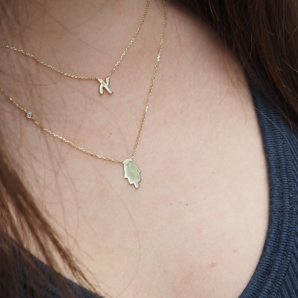 Hebrew Initial Necklace in Sterling Silver 925, your truest name to wear every day