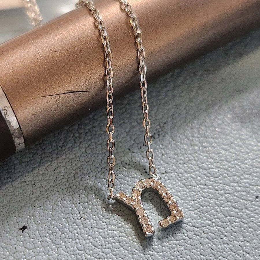 Hebrew Initial Necklace in Sterling Silver 925, your truest name to wear every day