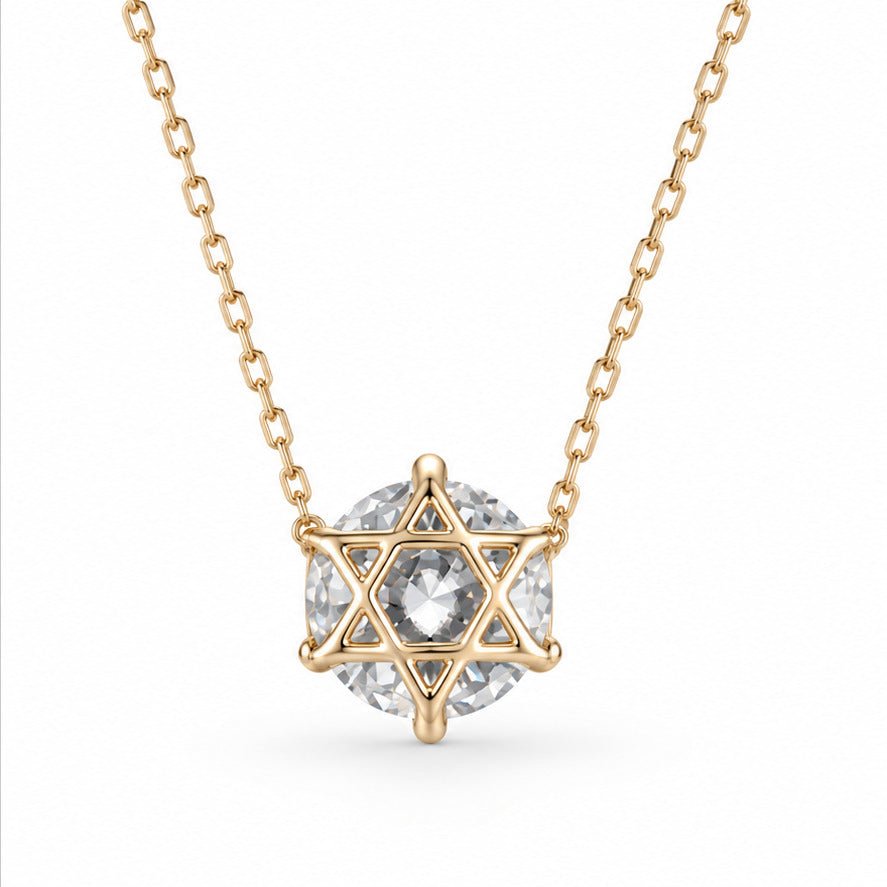 Hidden Magen David 2 Carat Solitaire Necklace in 14k Gold