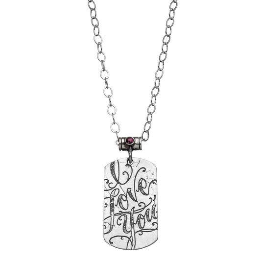I Love You Dog Tag Necklace | Alef Bet Jewelry by Paula