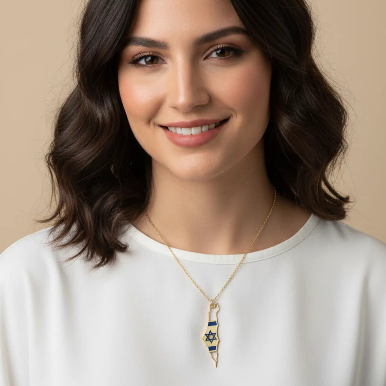 Israel Flag Enamel Map Necklace in Gold