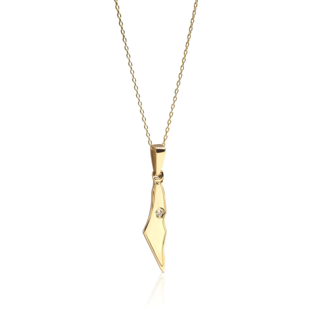 Israel map pendant necklace in 14k gold with high-polish finish by Alef Bet