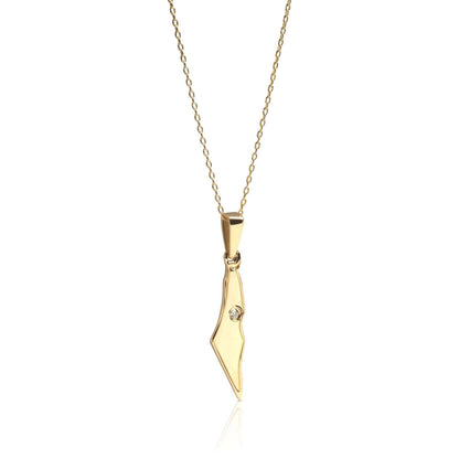 Israel map pendant necklace in 14k gold with high-polish finish by Alef Bet