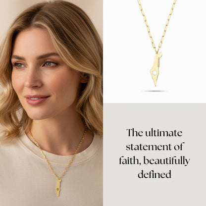 Israel Map & Star Charm Necklace | Gold Paperclip Chain