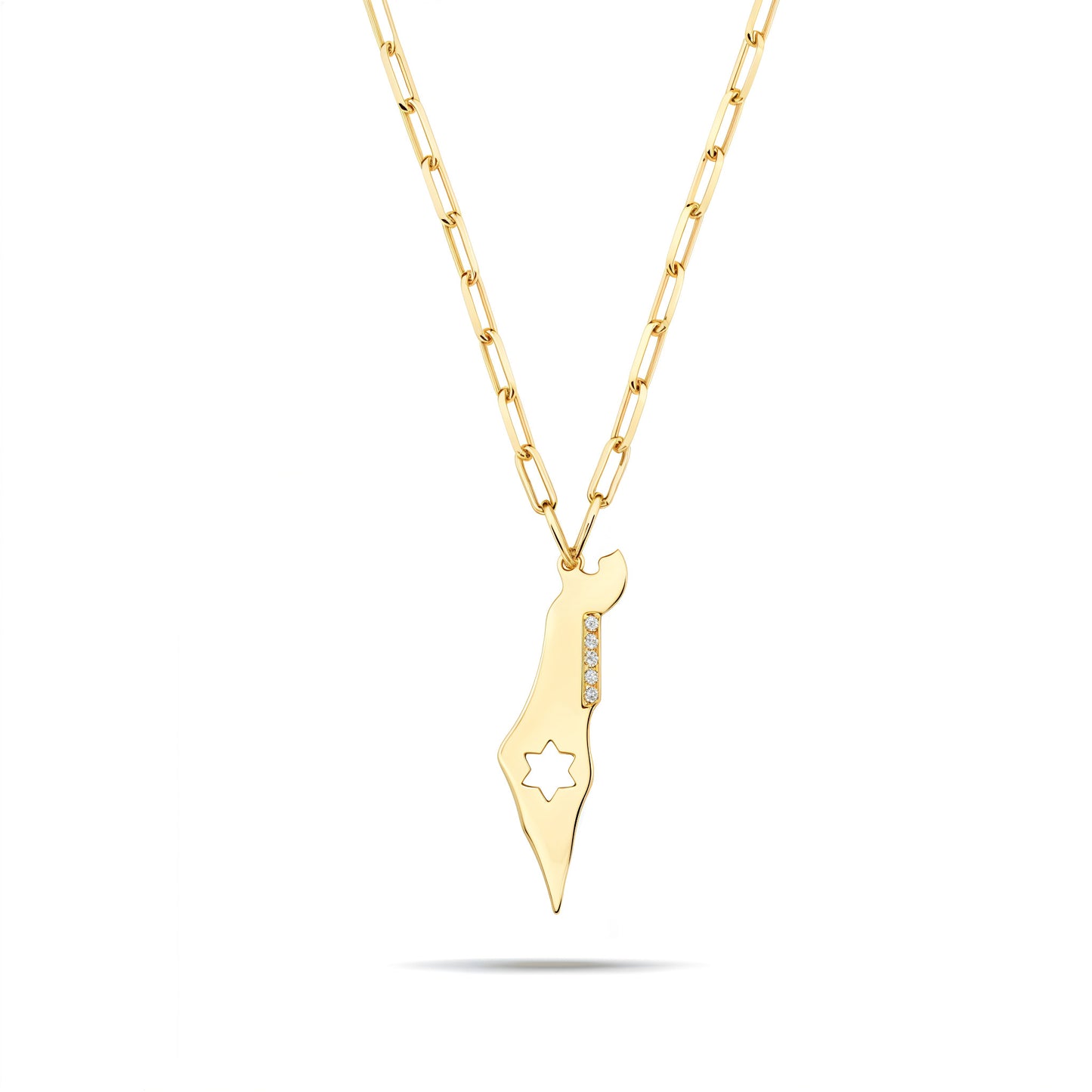 Israel Map & Star Charm Necklace | Gold Paperclip Chain