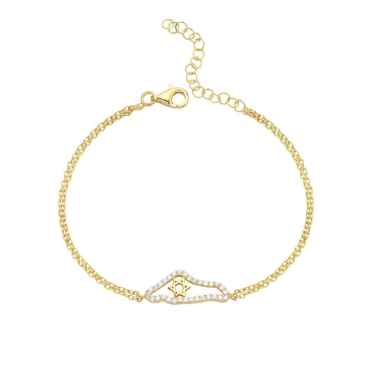 Map of Israel charm bracelet in gold-plated sterling silver with Star of David pendant by Alef Bet