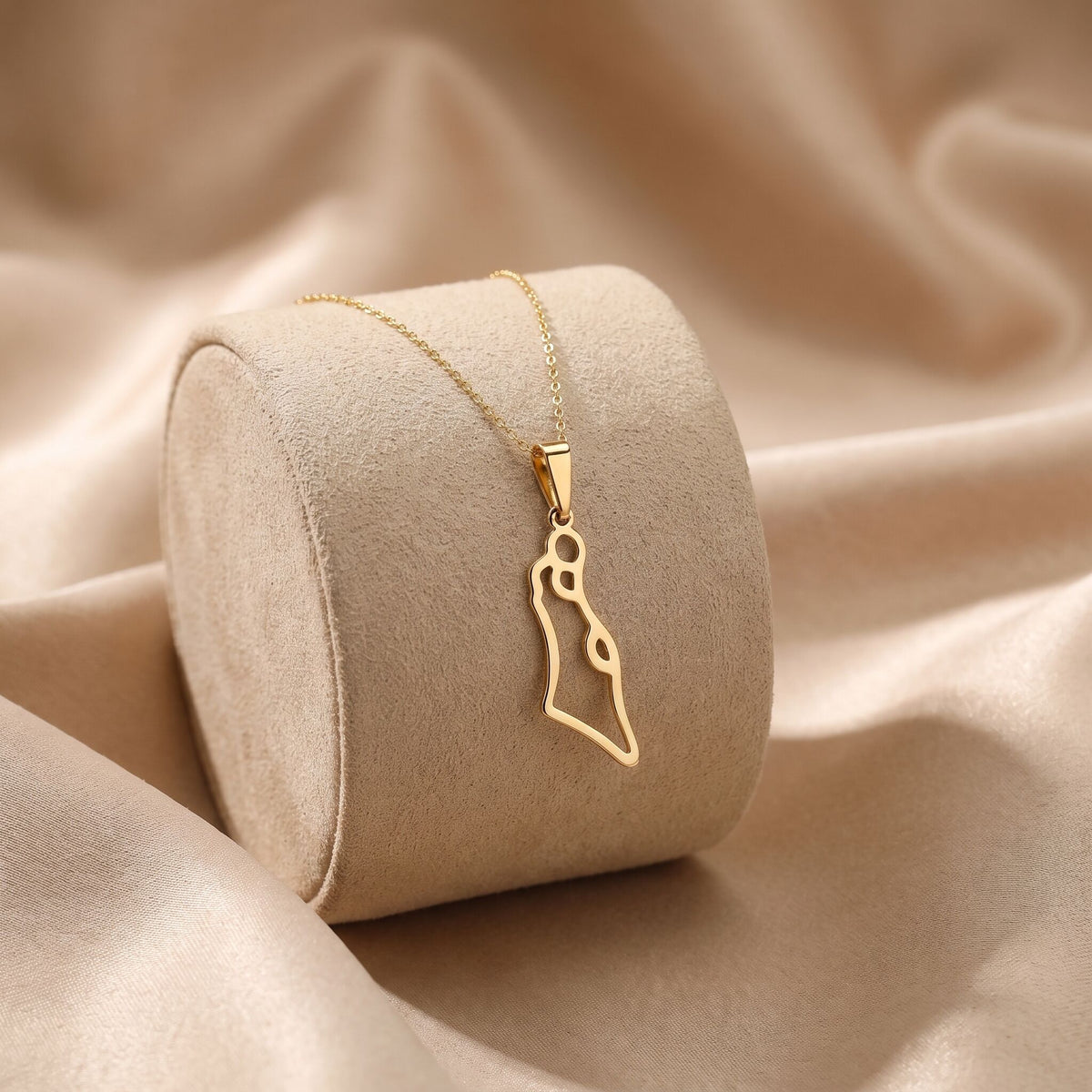 Israel Map Necklace in Solid 14k Yellow Gold, pure precious metal for the woman who wears her homeland