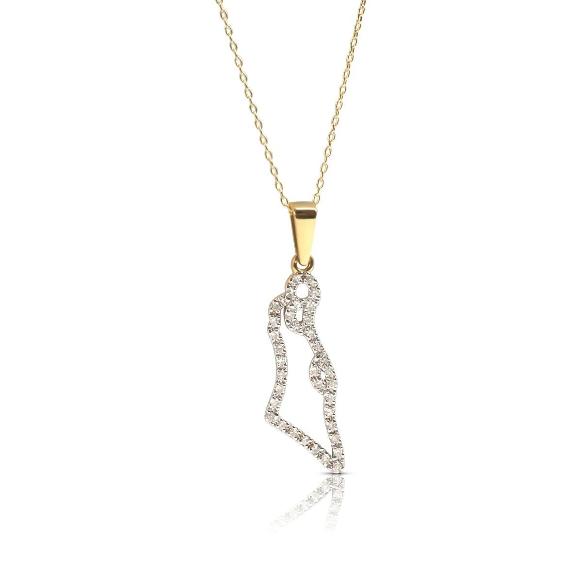 Israel Map Necklace in Solid 14k Yellow Gold with Real Diamonds, heirloom fine jewelry built to last generations