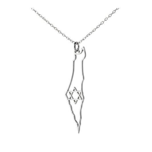 Israel Map Outline Necklace | Star of David Minimalist