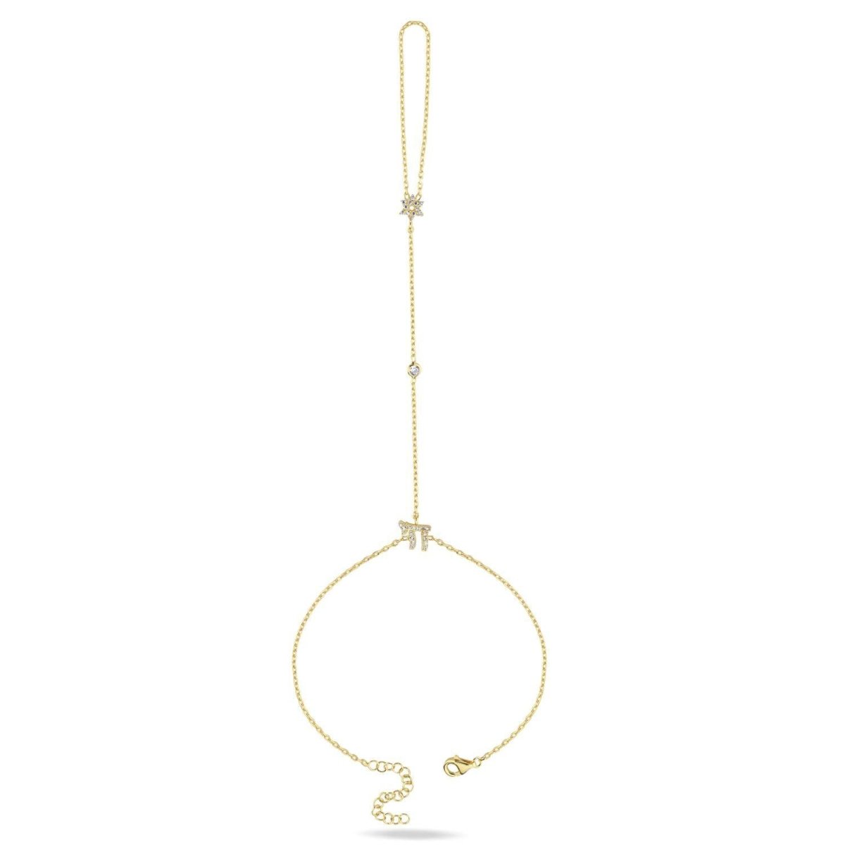 Jewish Chai and Star of David CZ Hand Chain Bracelet in 14k Gold Plated Sterling Silver 925, every gesture becomes a statement