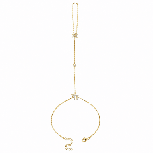 Jewish Chai and Star of David CZ Hand Chain Bracelet in 14k Gold Plated Sterling Silver 925, every gesture becomes a statement