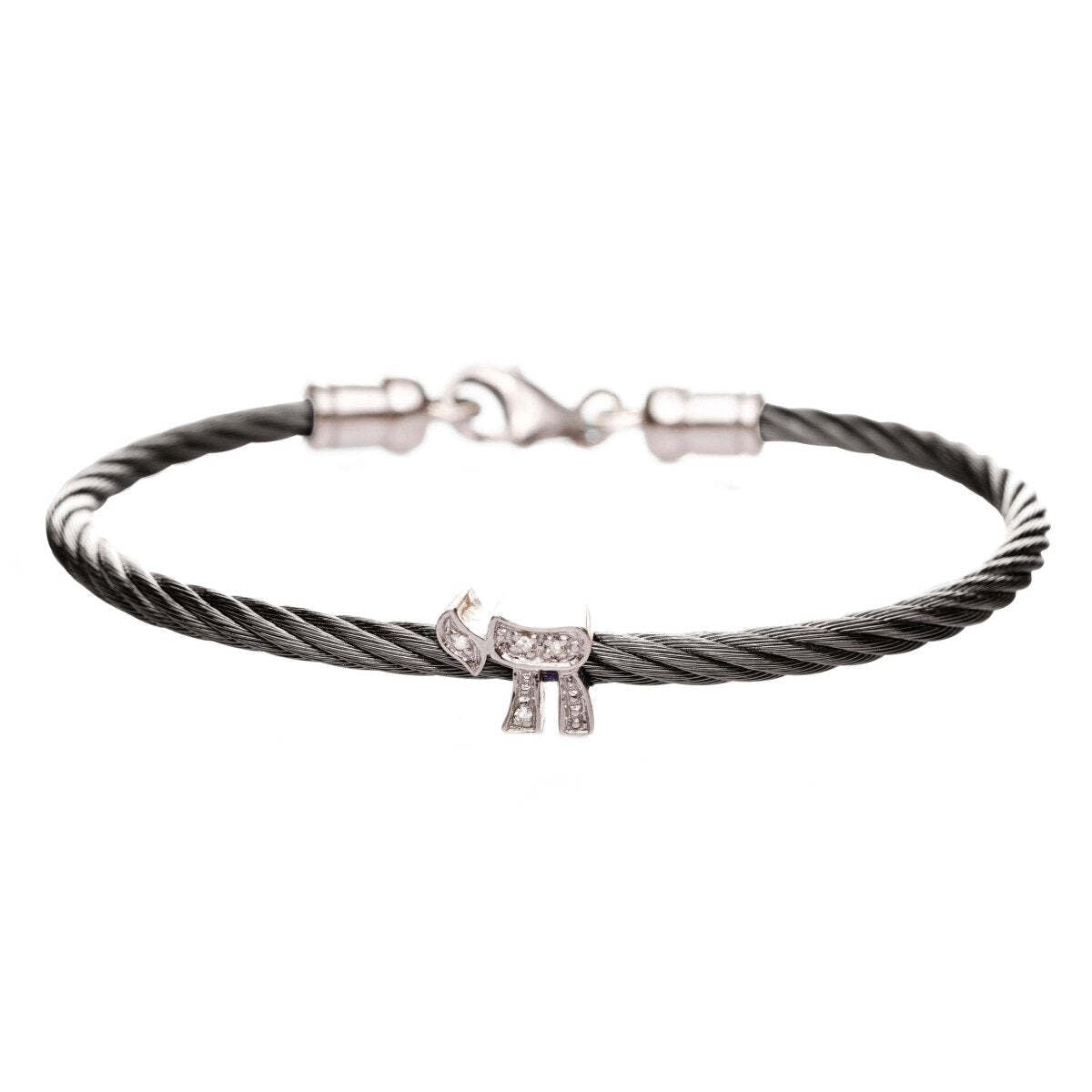 Jewish Chai Cable Bracelet in Sterling Silver 925 with Diamond, a sparkling symbol of life in four colors
