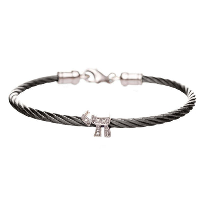 Jewish Chai Cable Bracelet in Sterling Silver 925 with Diamond, a sparkling symbol of life in four colors