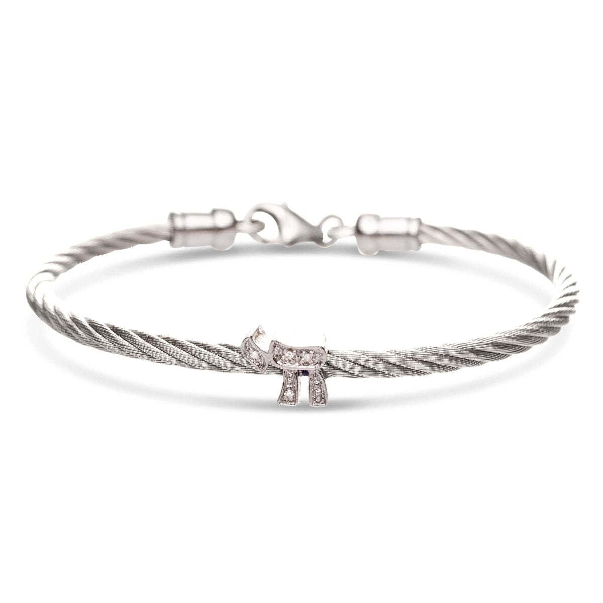 Jewish Chai Cable Bracelet in Sterling Silver 925 with Diamond, a sparkling symbol of life in four colors