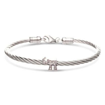 Jewish Chai Cable Bracelet in Sterling Silver 925 with Diamond, a sparkling symbol of life in four colors