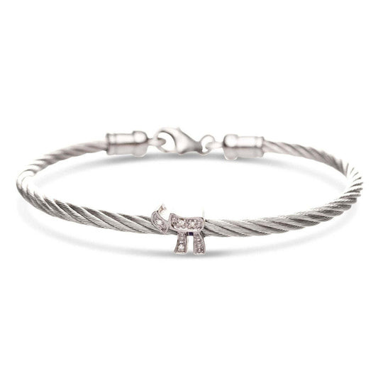 Jewish Chai Cable Bracelet in Sterling Silver 925 with Diamond, a sparkling symbol of life in four colors