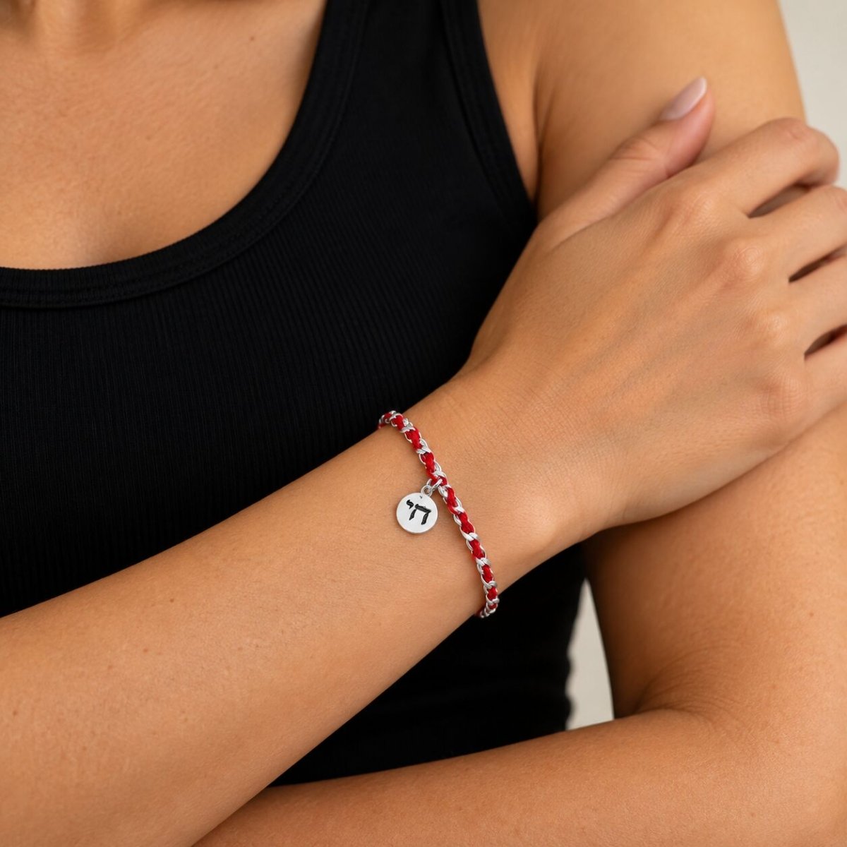 Jewish Chai Charm Sterling Silver 925 Red String Bracelet, the blessing of life and protection on your wrist