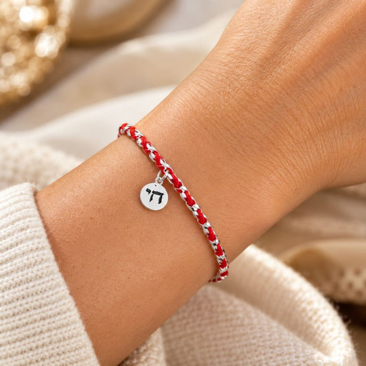 Jewish Chai Charm Sterling Silver 925 Red String Bracelet, the blessing of life and protection on your wrist