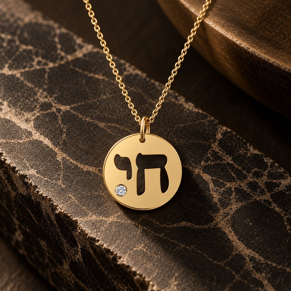 Jewish Chai Diamond Disk Pendant Necklace in Solid 14k Yellow Gold, a luminous heirloom to pass down