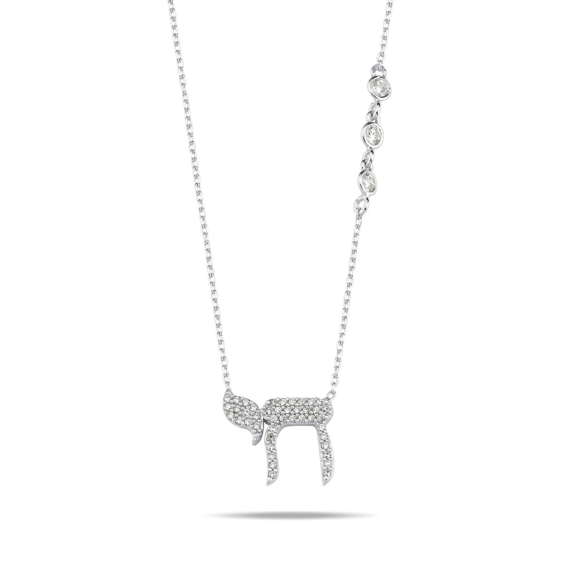 Jewish Chai Necklace in 14k Gold Plated Sterling Silver 925 with CZ Accents, a sparkling symbol of life and blessings