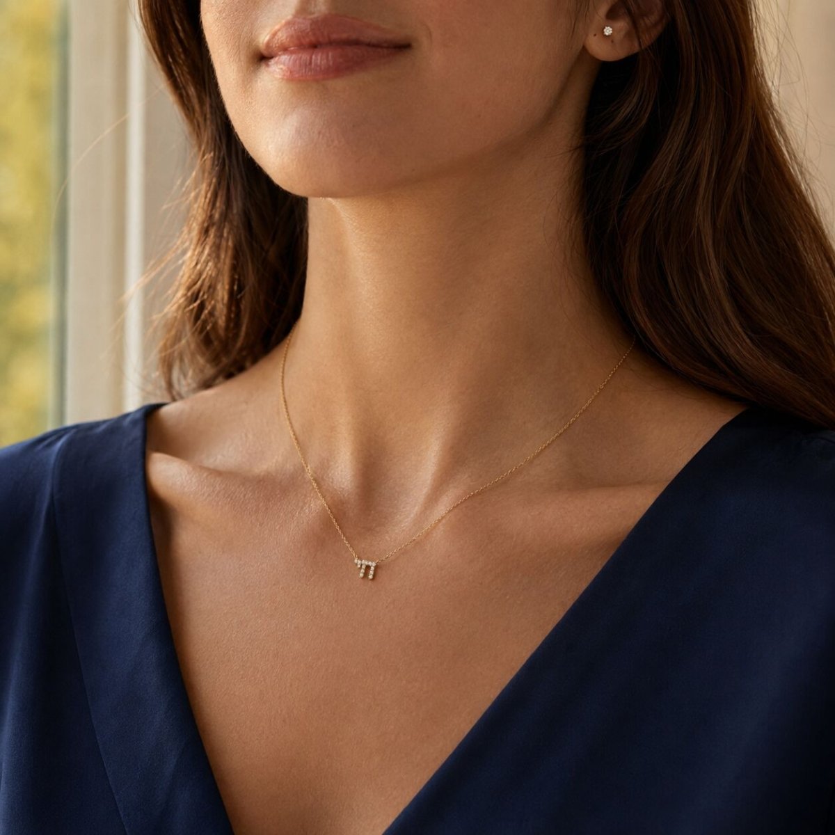 Jewish Chai Necklace in Solid 14k Yellow Gold with Real Diamonds, the everyday fine jewelry symbol of life