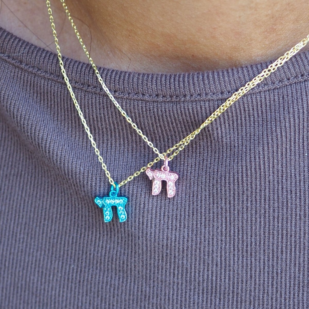 Jewish Chai Necklace Sterling Silver 925 with Cubic Zirconia, the Hebrew symbol of life you wear every day