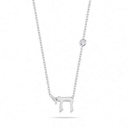 Jewish Chai Sterling Silver 925 Necklace with Bezel Set Cubic Zirconia, wear the word for life every day