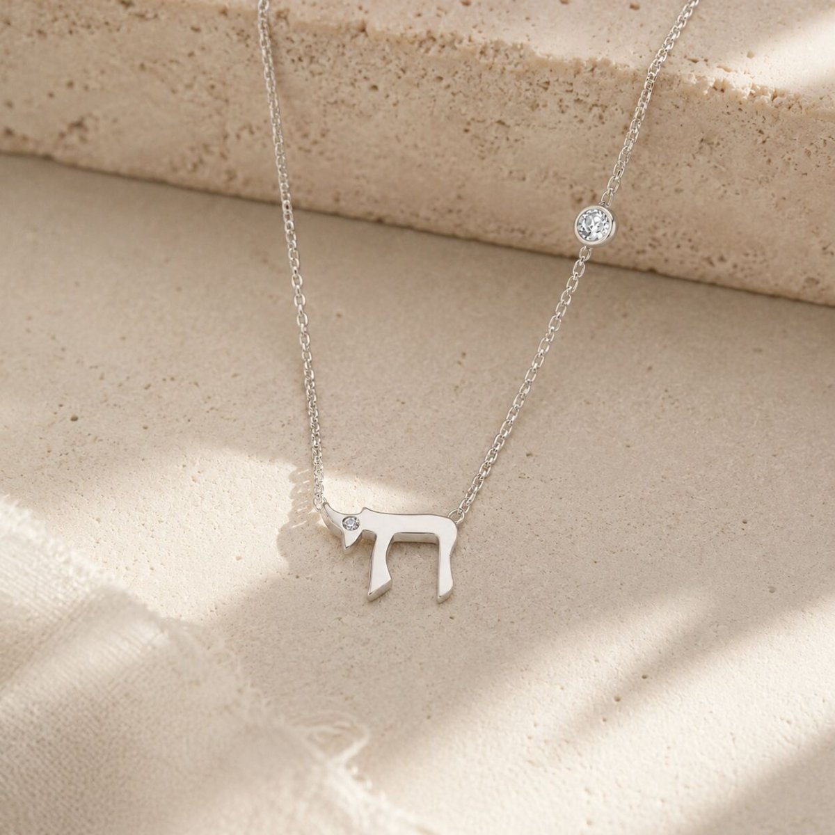 Jewish Chai Sterling Silver 925 Necklace with Bezel Set Cubic Zirconia, wear the word for life every day