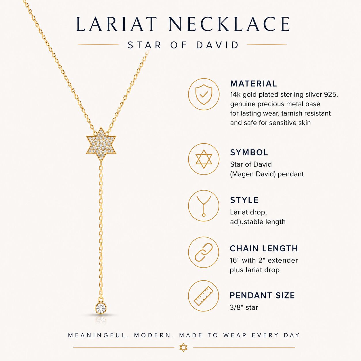 Lariat necklace in sterling silver with satin finish chain detail by Alef Bet