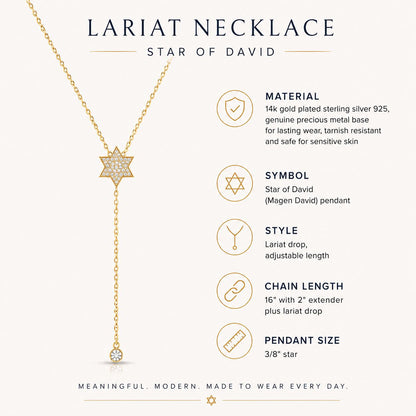 Lariat necklace in sterling silver with satin finish chain detail by Alef Bet