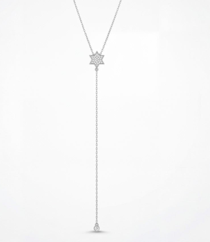 Lariat necklace in high-polish sterling silver with adjustable pendant drop by Alef Bet