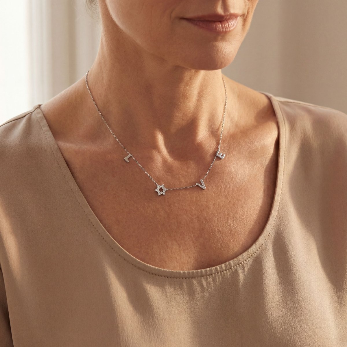 Jewish Star and Heart Necklace in Gold and Silver