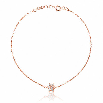 Jewish star bracelet in rose gold with cubic zirconia pave setting by Alef Bet