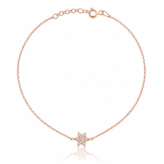 Jewish star bracelet in rose gold with cubic zirconia pave setting by Alef Bet