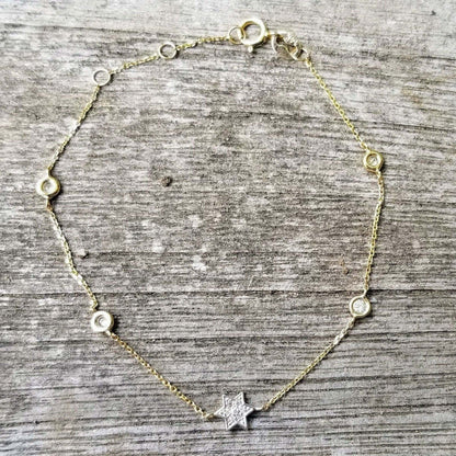 Jewish Star Bracelet With Diamonds in 14k Gold