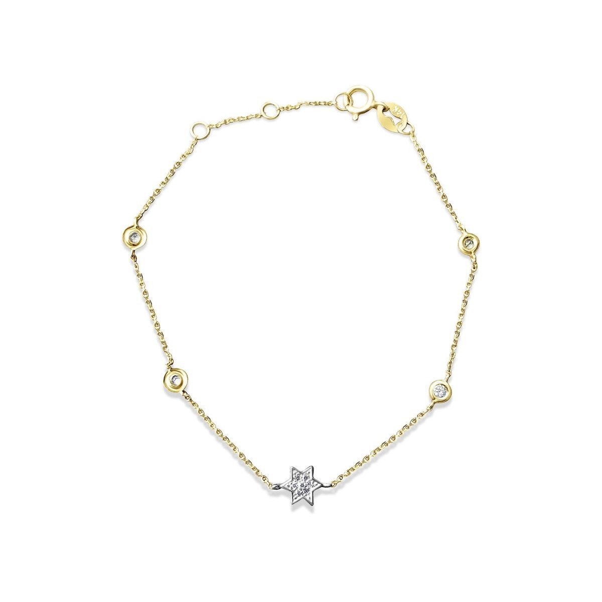 Jewish Star Bracelet With Diamonds in 14k Gold