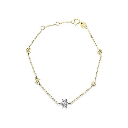 Jewish Star Bracelet With Diamonds in 14k Gold