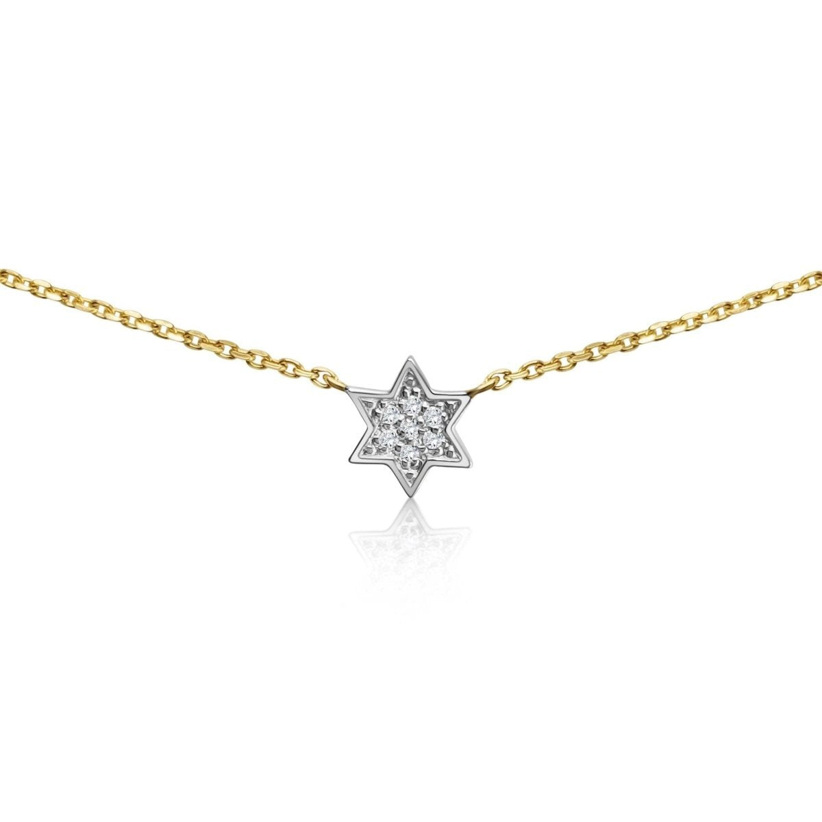 Jewish Star Diamond Bezel Necklace - 14k Gold, .14ct Diamonds, Timeless Elegance