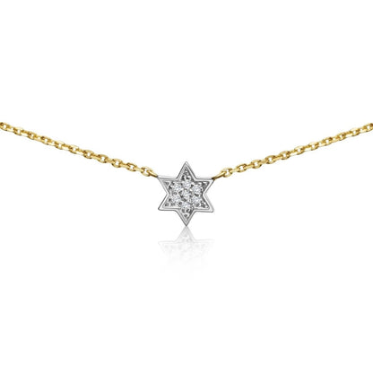 Jewish Star Diamond Bezel Necklace - 14k Gold, .14ct Diamonds, Timeless Elegance