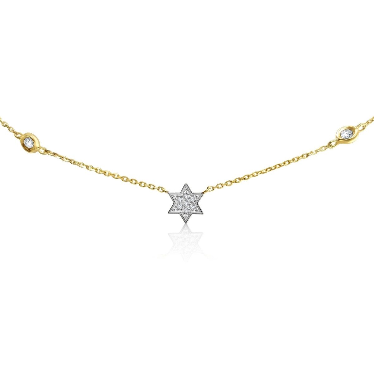 Jewish Star Diamond Bezel Necklace - 14k Gold, .14ct Diamonds, Timeless Elegance