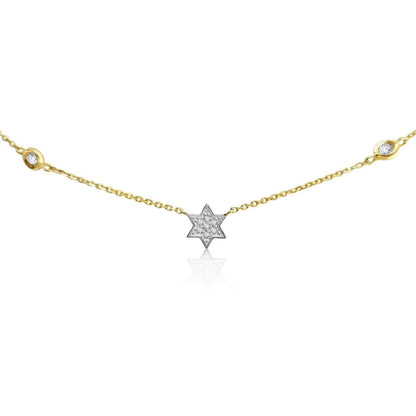 Jewish Star Diamond Bezel Necklace - 14k Gold, .14ct Diamonds, Timeless Elegance
