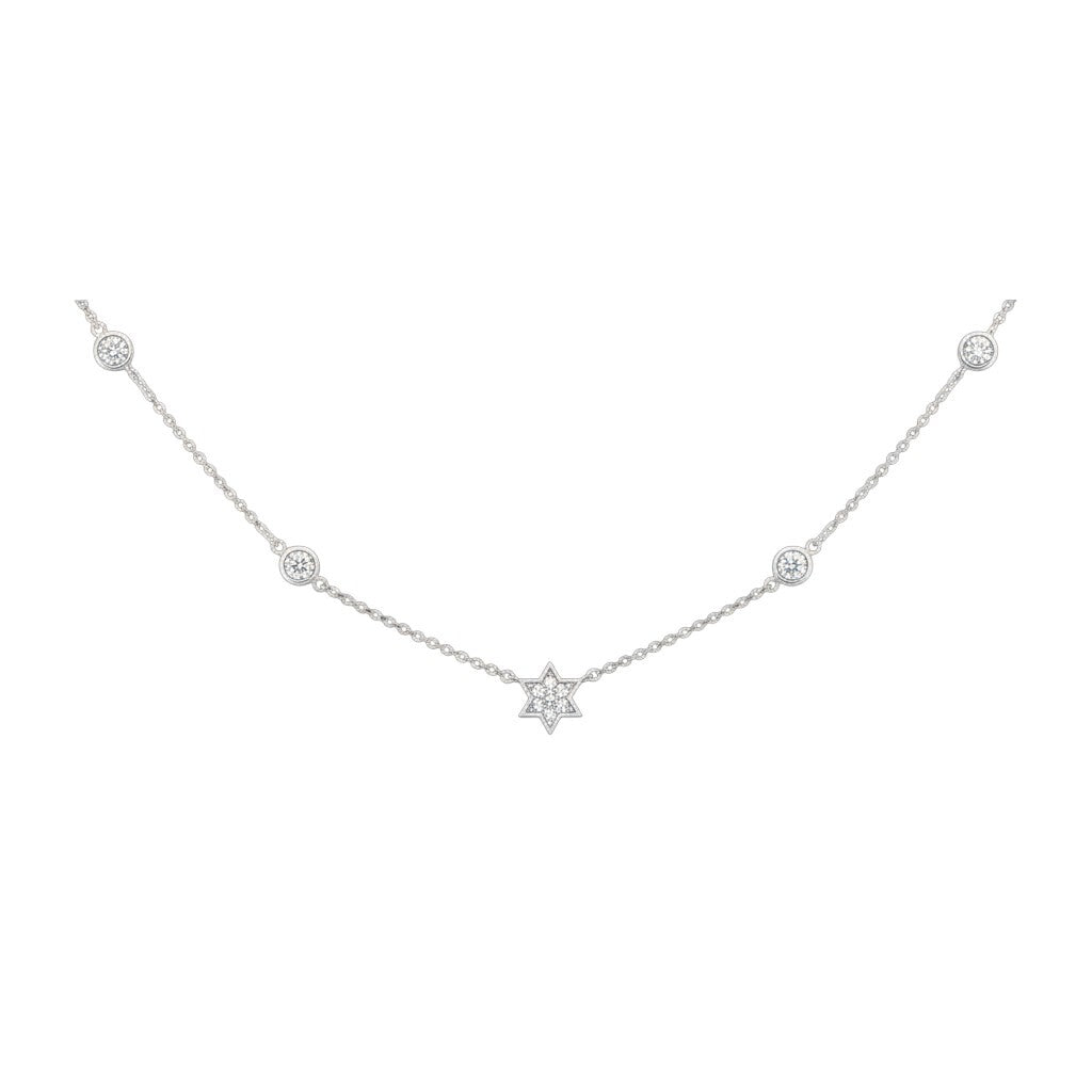 Jewish Star Diamond Bezel Necklace - 14k Gold, .14ct Diamonds, Timeless Elegance