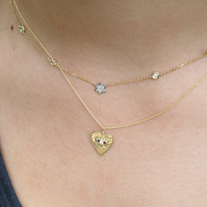 Jewish Star Diamond Bezel Necklace - 14k Gold, .14ct Diamonds, Timeless Elegance