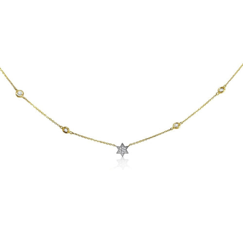 Jewish Star Diamond Bezel Necklace - 14k Gold, .14ct Diamonds, Timeless Elegance