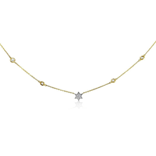 Jewish Star Diamond Bezel Necklace - 14k Gold, .14ct Diamonds, Timeless Elegance