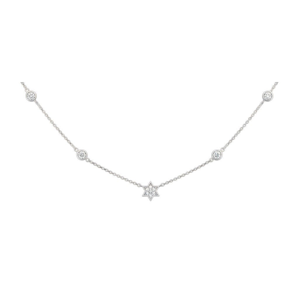 Jewish Star Diamond Bezel Necklace - 14k Gold, .14ct Diamonds, Timeless Elegance