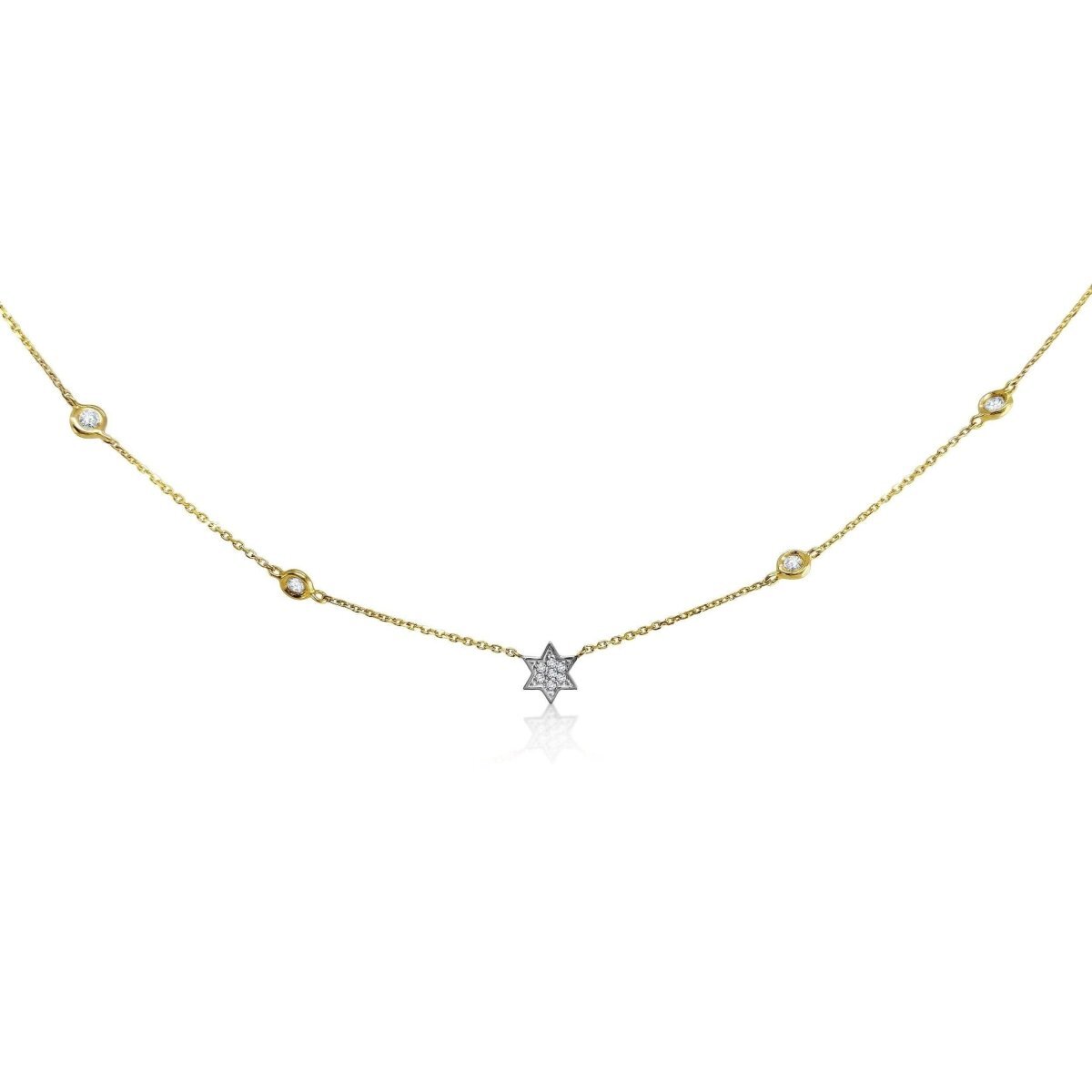 Jewish star diamond bezel necklace in 14k yellow gold with round brilliant diamond by Alef Bet